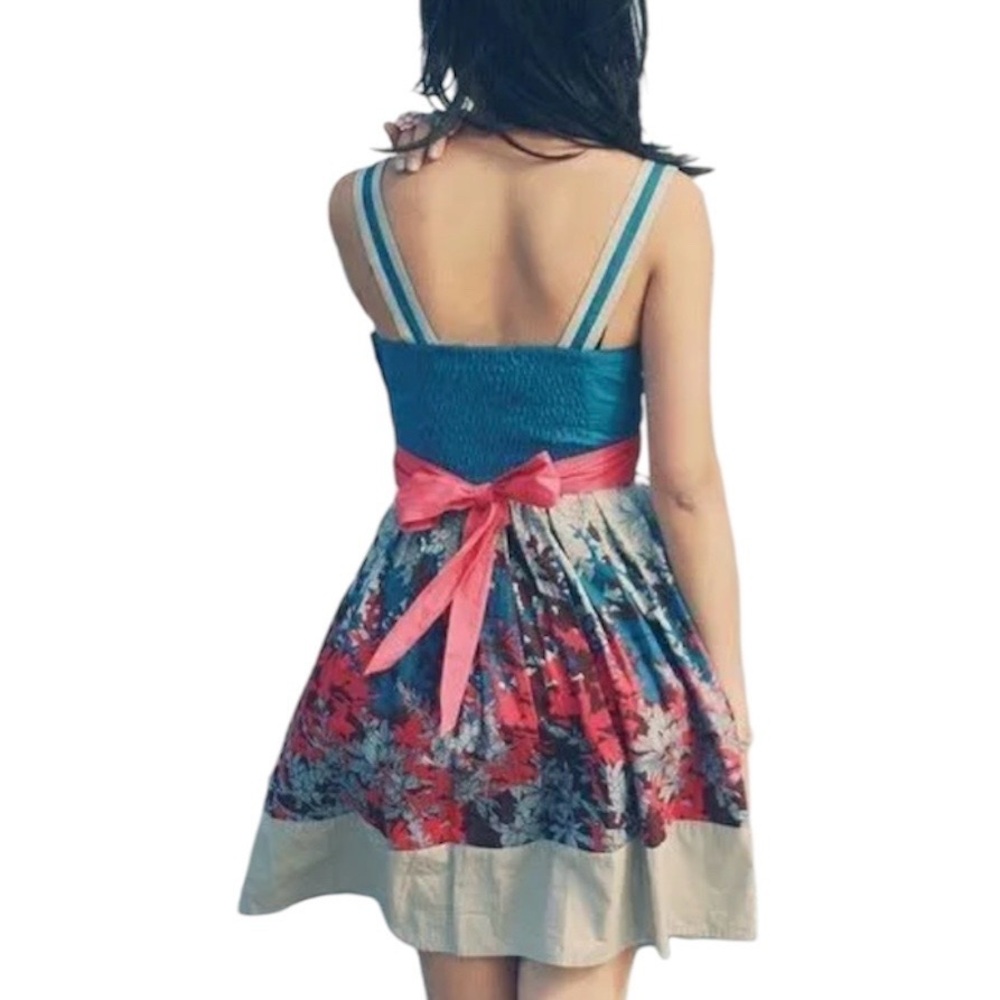 Kimchi Blue | Blue & Pink Bow Romantic Femme Cottagecore Flowy Dress Size S